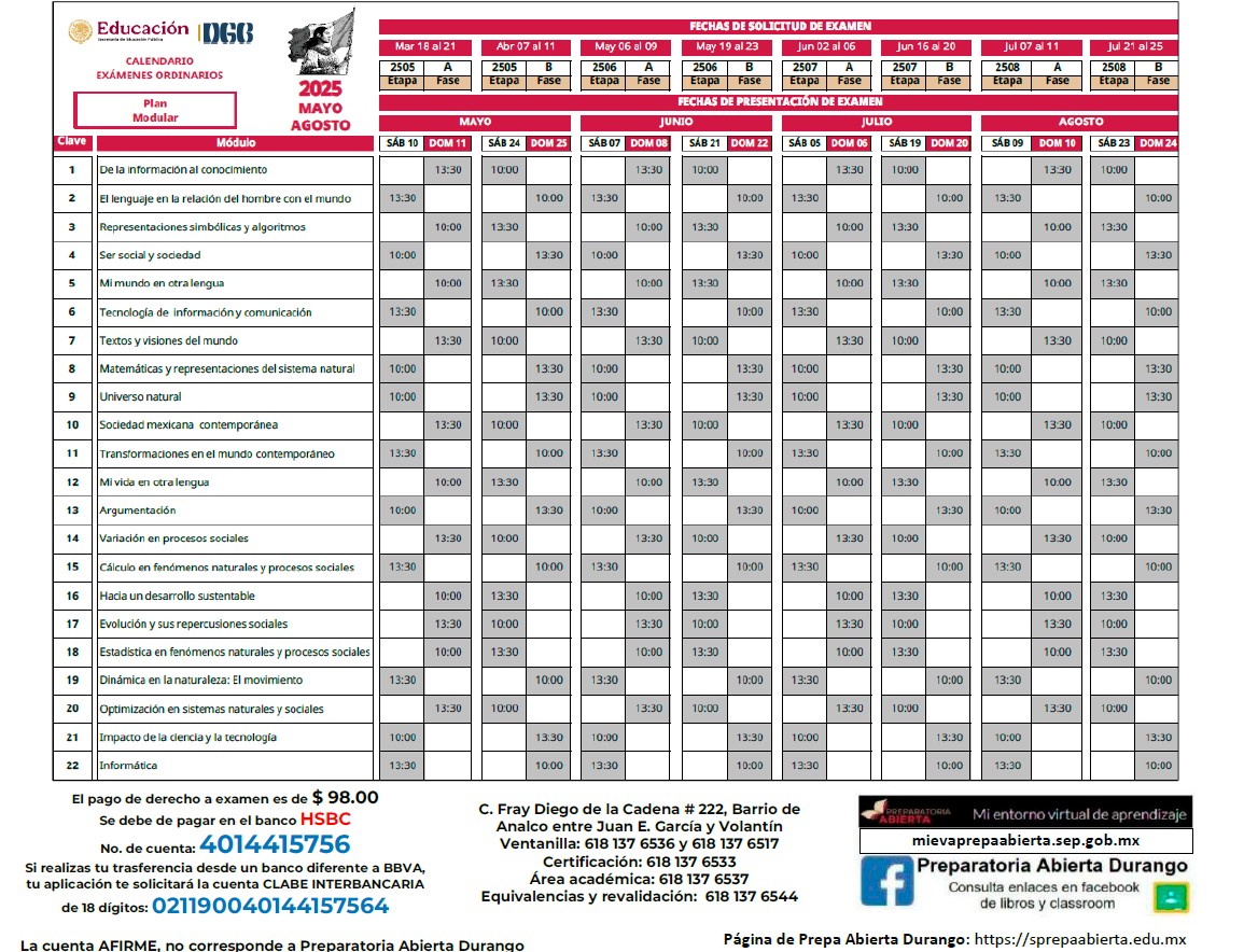 Calendario de exámanes